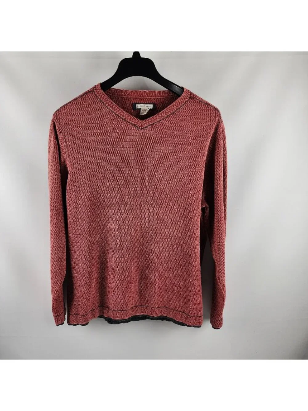 Carbon 2 Cobalt Sweater Mens XL Red Rust Waffle-Knit L/S V-Neck Pullover